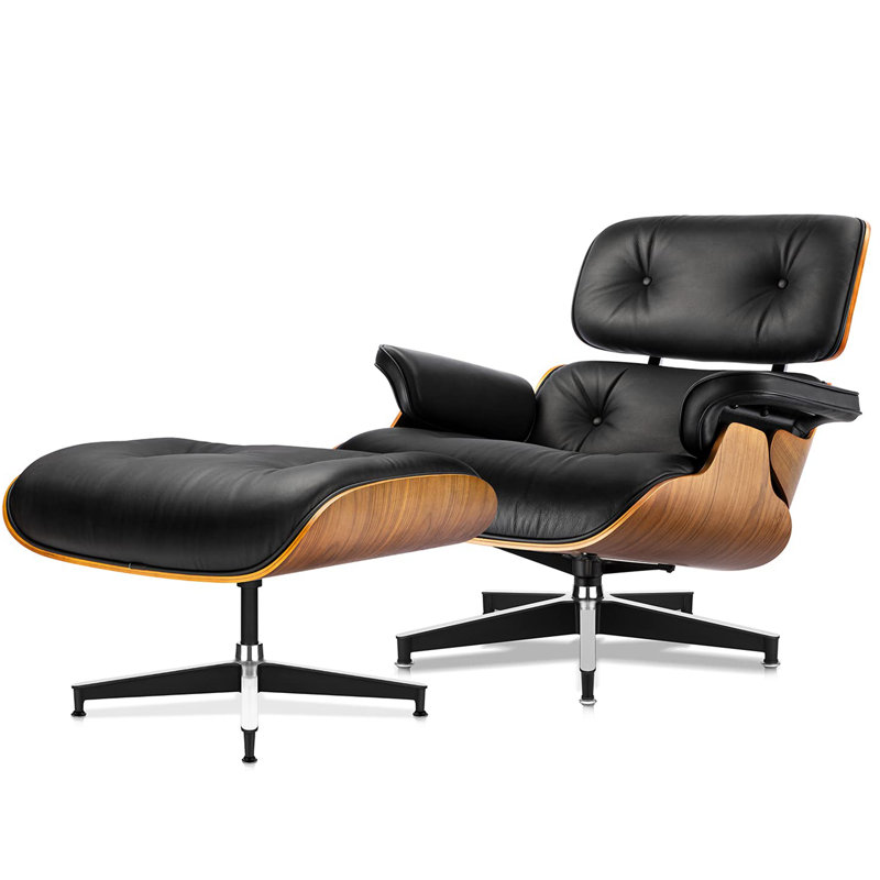 Top Grain Leather Swivel Lounge Chair with Ottoman and Armrest Accent Chair Corrigan Studio Fabric or Leather Type Black Pallsander Leather